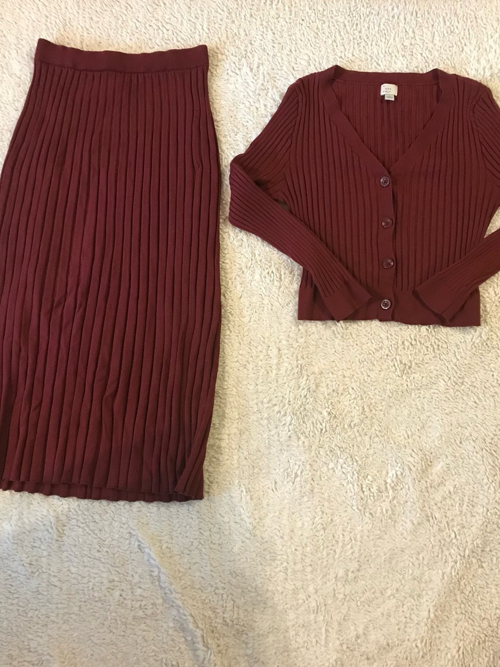 a new day Ribbed 2 piece set Midi Skirt & cardigan in Burgundy